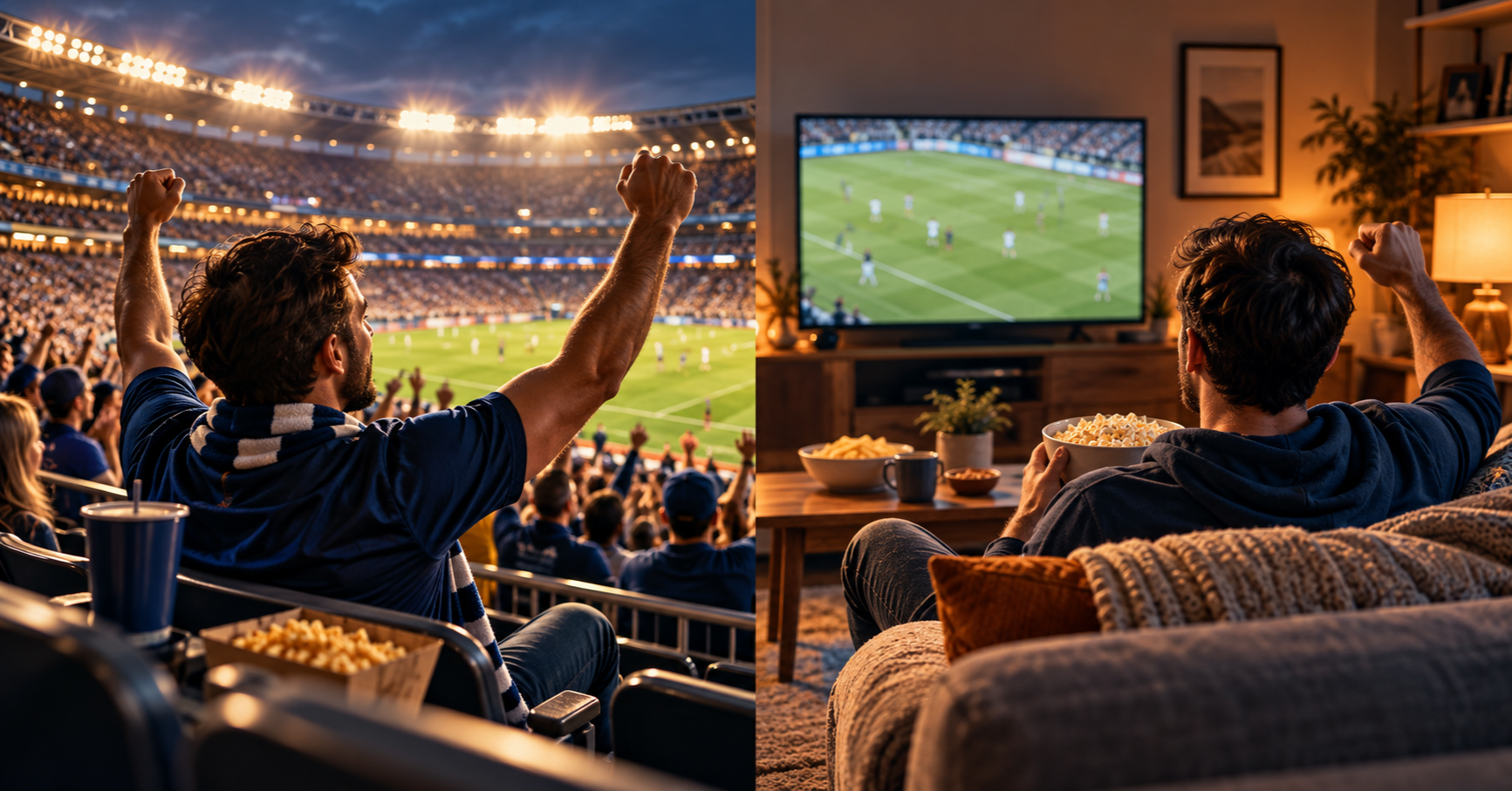 Stadium versus sofa sports viewing value comparison